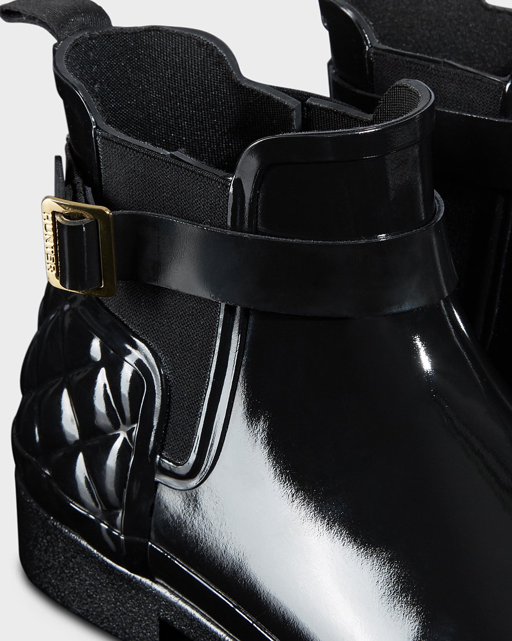 Hunter Chelsea Çizme Bayan Siyah - Refined Slim Fit Quilted Gloss - Türkiye VG3416508